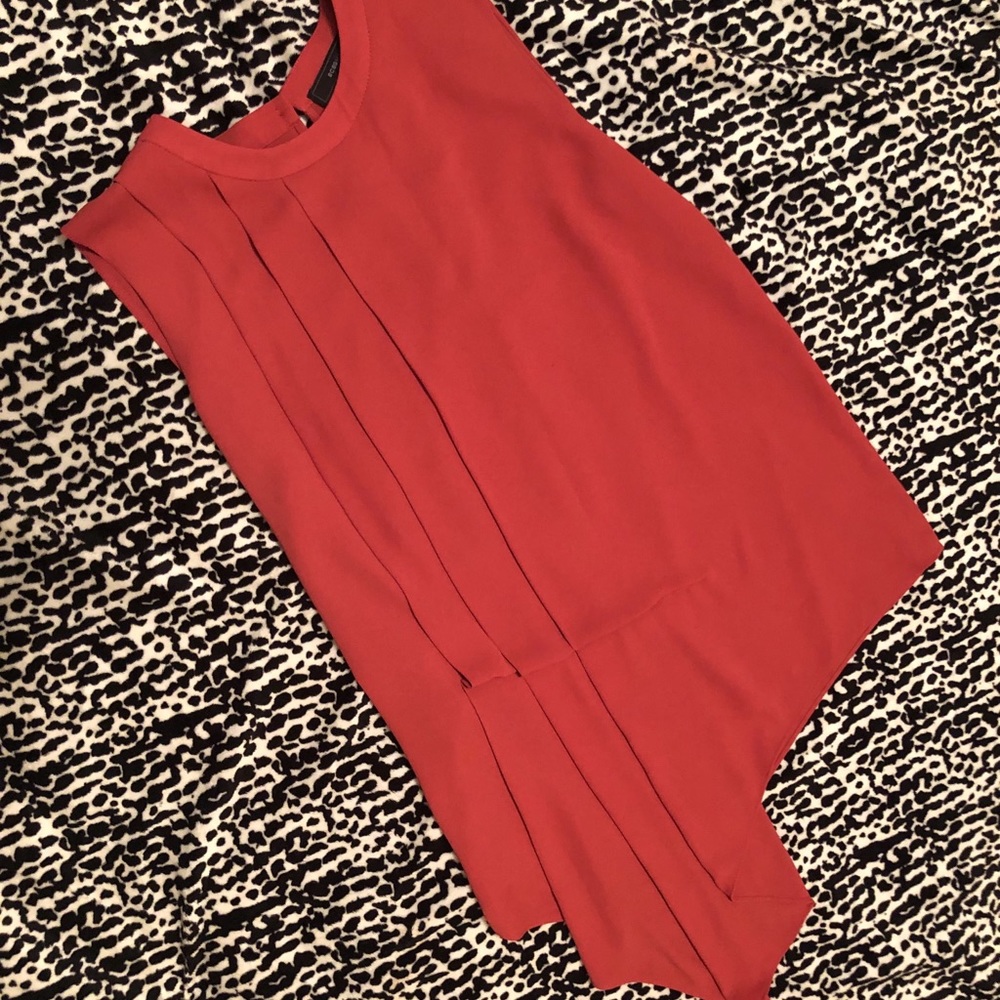 Asymmetrical BCBG Pleated Coral Pink Tank Top